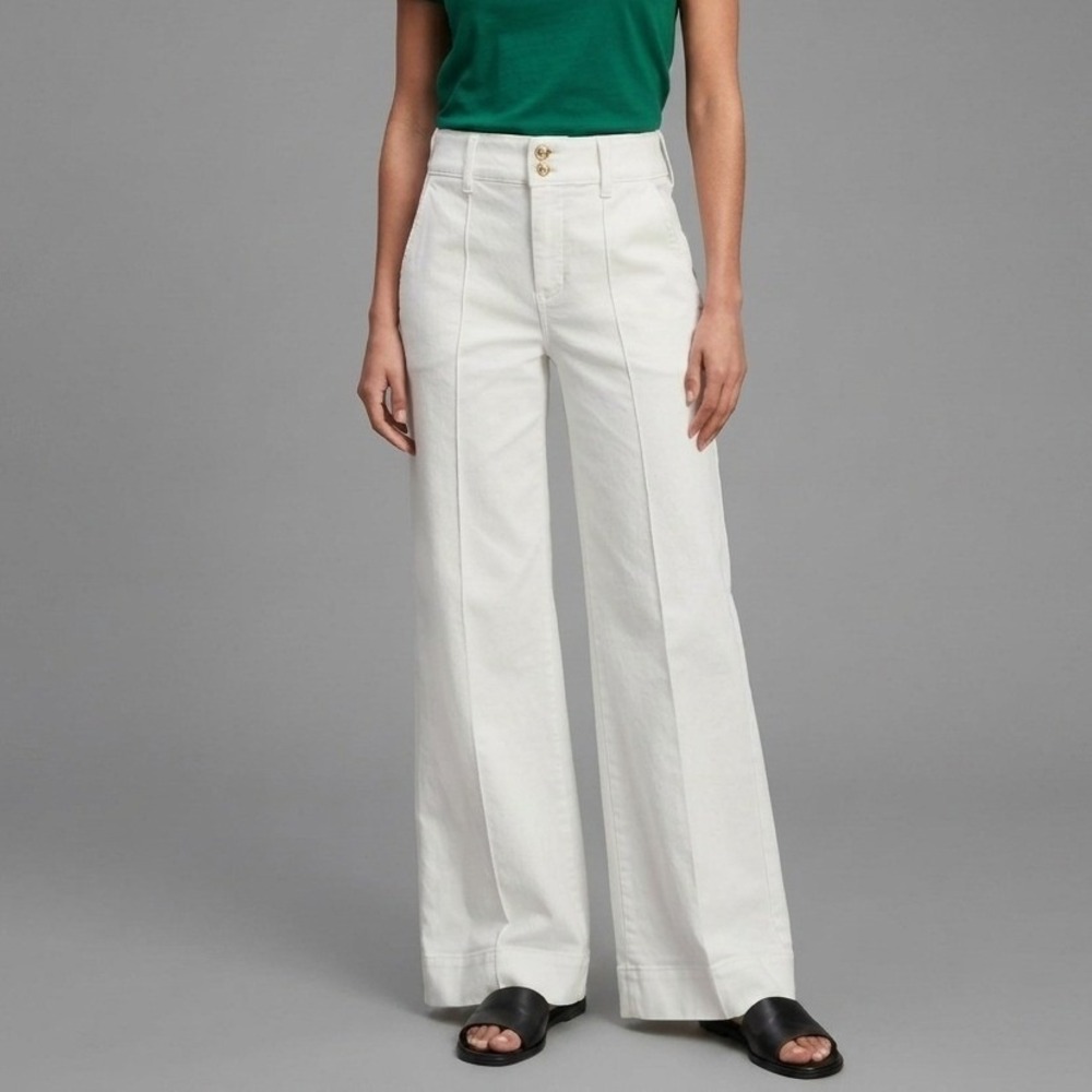 J.Crew Jeans Womens 25 Petite White Denim Trouser Wide Leg High Rise Stretch 25P